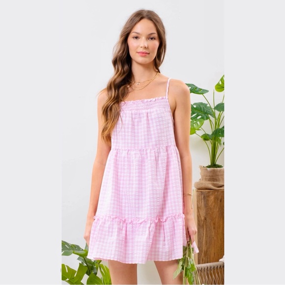Pink Gingham Mini Dress (Small) - Picture 1 of 3